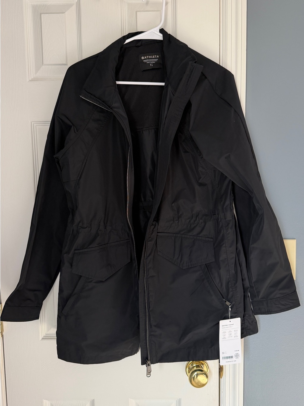 NWT Athleta Westerly Jacket Small Tall Black Water Resistant Rain Jacket ST
